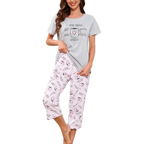 Secret Treasures Other - Secret Treasures Women's Pajama Set XL Gray Top & Pink Coffee Cup Print Pants